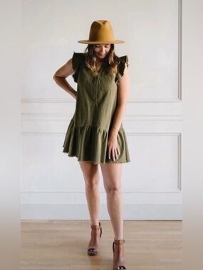 Miou Muse olive green sleeveless tunic dress